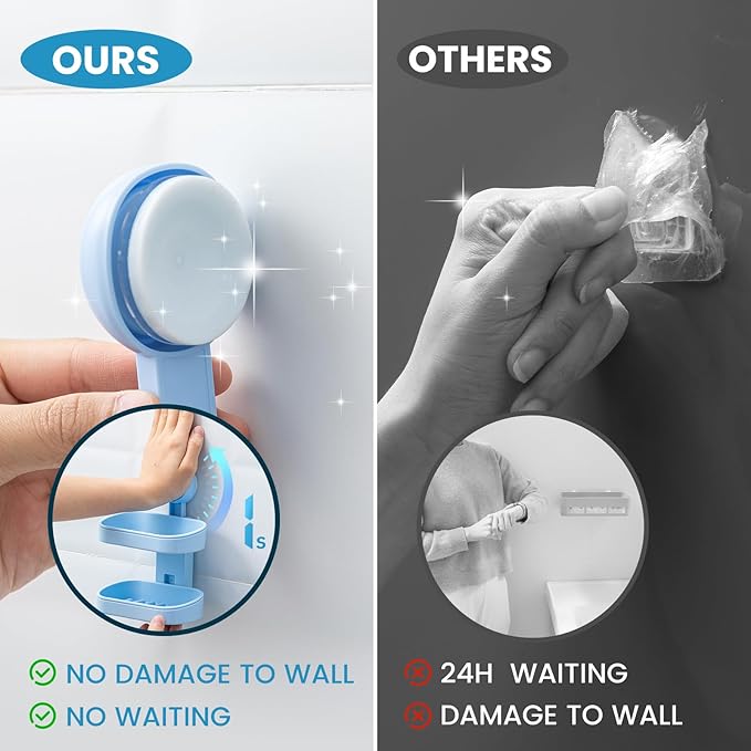 TAILI Soap Holder Soap Dish for Shower, Suction Cup Soap Holder for Shower Wall, Bathroom Accessories, Removable Strong Hold Soap Saver, Drill Free Double Soap Dish, Blue 2 Layer