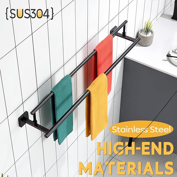 KOKOSIRI Towel Bars 32-Inch Bathroom Towel Holder Oil Rubbed Bronze Double Bath Towel Racks Wall Mounted Stainless Steel B5009ORB-L32
