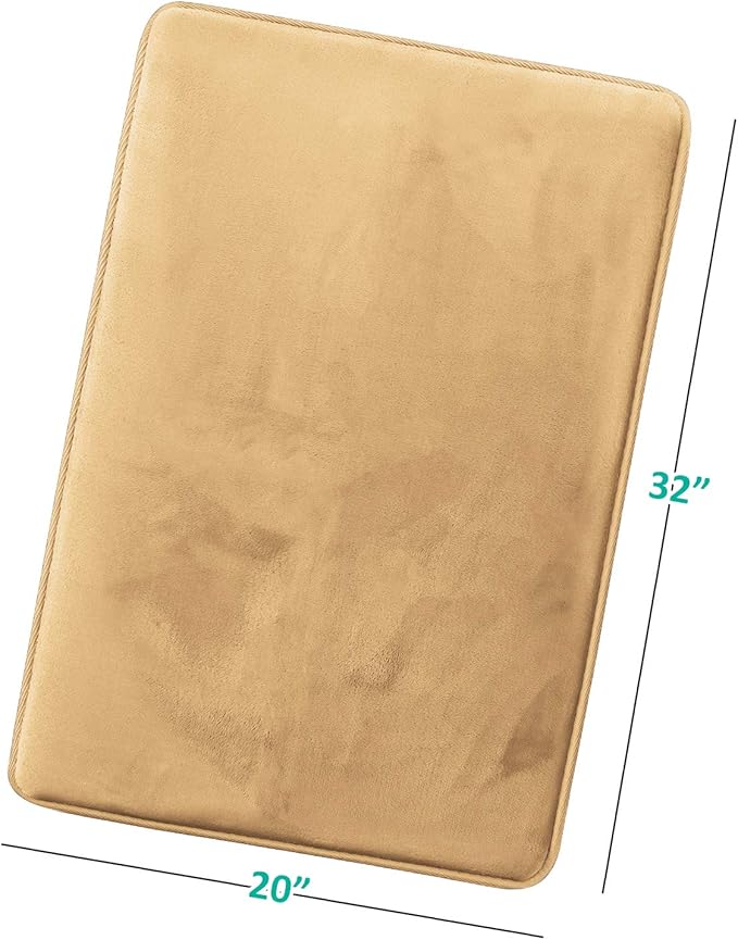 Clara Clark Bathroom Rugs, Velvet Memory Foam Bath Mat, Non-Slip, Machine Washable Bath Rugs - Dries Quickly, Ultra Soft Plush Bath Mats for Bathroom, 20 x 32, Camel Gold