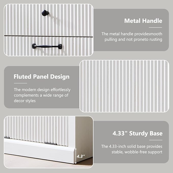 IFBUY Modern Tilt-Out Laundry Hamper Cabinet, 10 Gallon Fluted Trash Can Cabinet with Drawer, Wooden Hidden Garbage Can Cabinets with Laundry Basket, Free Standing for Bathroom and Kitchen, White