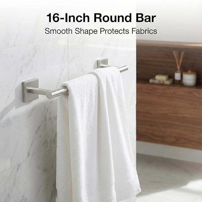 16" Brushed Nickel Bathroom Hardware Set 5-Piece, Fingerprint-Free SUS304 Stainless Steel Towel Bar for Small Bath & RV, Modern Square Bath Accessories Kit (Brushed Nickel)