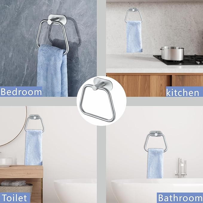 Self-Adhesive Towel Ring, Bathroom Hardware Accessories, 304 Stainless Steel Hand Towel Holder for Bathroom and Kitchen, Ladder Towel Hook, No Drill Installation Wall Mount (Brushed Nickel)