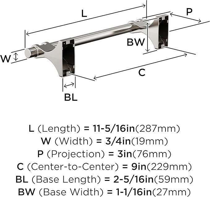 Amerock Davenport Polished Nickel 9 inch (229mm) Towel Bar, BH36055PN