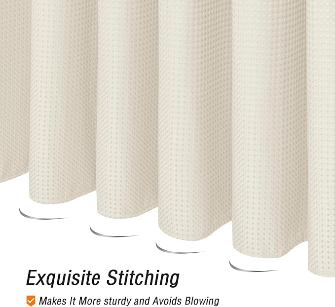 Gibelle Small Stall Shower Curtain 36 x 72, Narrow Half Waffle Weave Textured Fabric Shower Curtain for Bathroom, Water Repellent, Machine Washable, Ivory