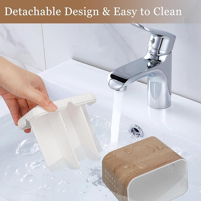 PARKMANI Toothbrush Holders for Bathrooms, Kids Electric Toothbrush and Toothpaste Holder, Toothbrush Caddy Organizer, 4 Slots Tooth Brushing Stand for Bathroom Organizer Countertop (Wood Grain)