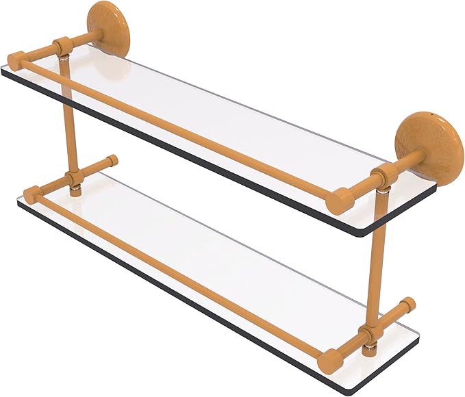 Allied Brass MC-2/22-GAL-GLY Monte Carlo 22 Inch Double Glass Shelf with Gallery Rail, Golden Yellow