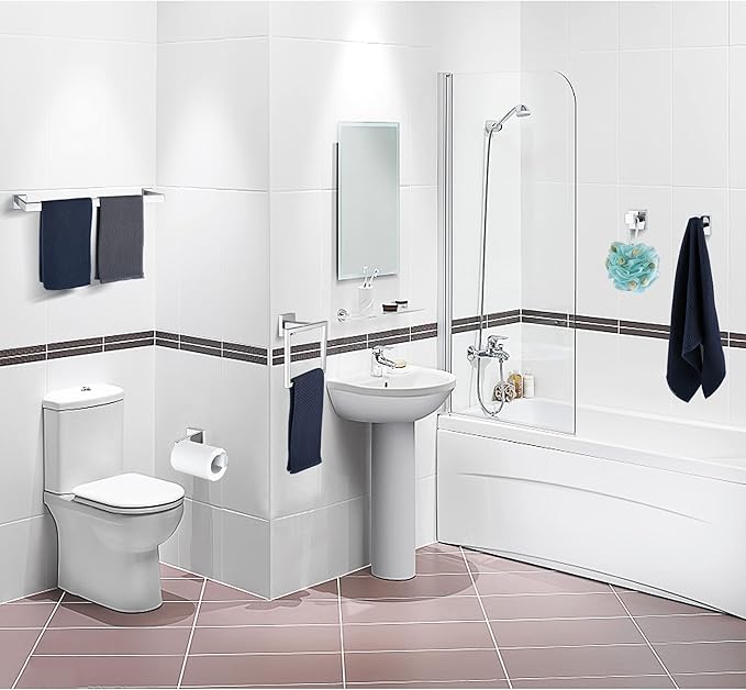 10 Pieces Bathroom Hardware Accessories Set Polished Chrome,24 Inch Bathroom Towel Rack Set SUS304 Stainless Steel, Square Bath Towel bar Set Heavy Duty, Wall Mounted