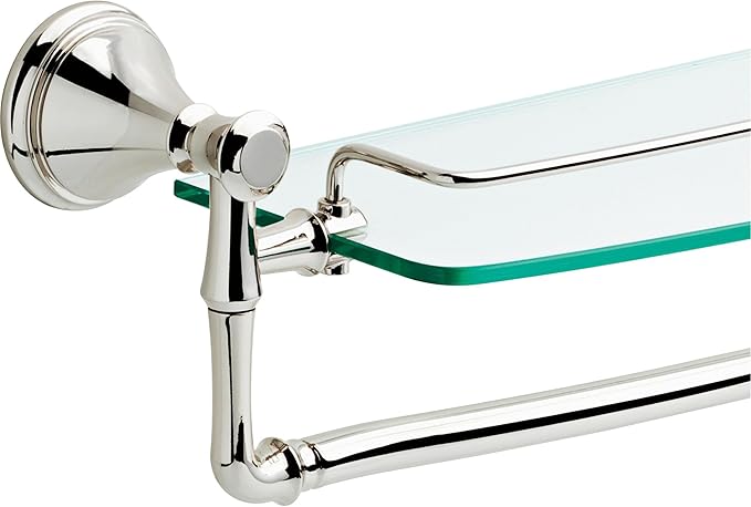 DELTA Cassidy 18 inch Glass Shelf With Towel Bar, Polished Nickel, Bathroom Accessories, 79710-PN