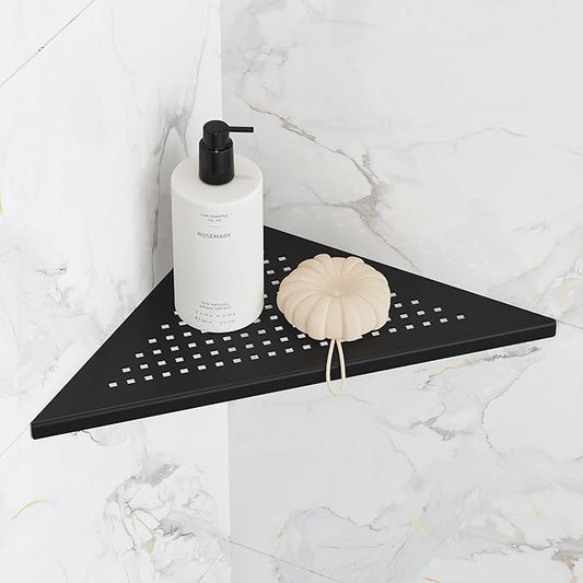 Qeke Bathroom Corner Shelf, Recessed 10" Shower Shelf Caddy, SUS304 Stainless Steel Shelf Wall Mount Triangular, No Drilling, Matte Black