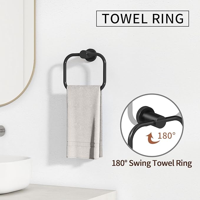 STWWO 4-Pieces Bathroom Hardware Set Black, Stainless Steel 16 Inch Towel Bar Set, Towel Racks for Bathroom Wall Mounted