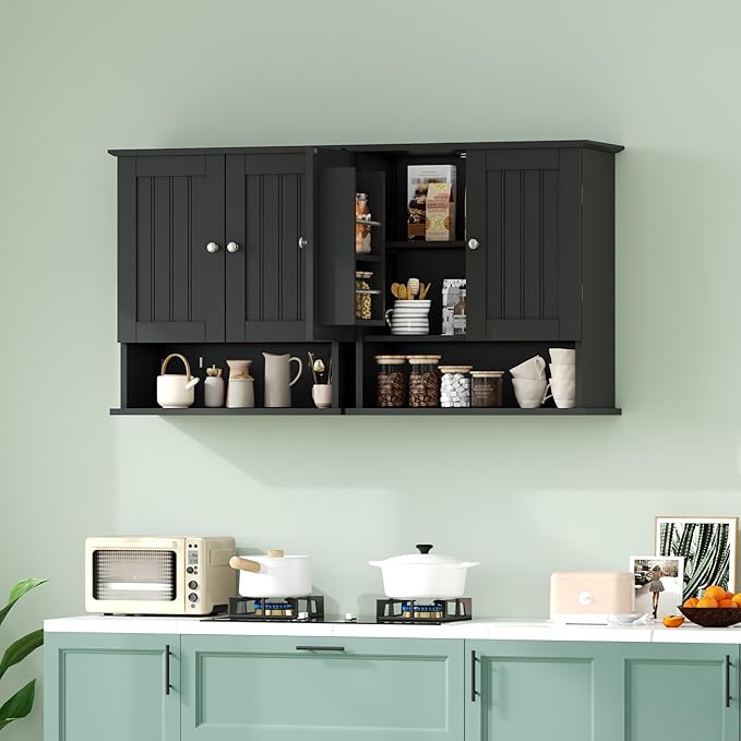 ChooChoo Kitchen Cabinet Wall Mounted, Laundry Room Cabinet with Door Shelves, Bathroom Wall Cabinet with Adjustable Shelf, Medicine Cabinet for Bathroom, Kitchen, Laundry Room, Black