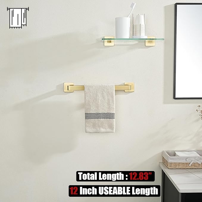 JQK Gold Towel Bar, Rounded Edges 18.41 Inch Towel Rack, 304 Stainless Steel Bathroom Wall Mount, Useable Length 16 Inch, TB250L16-BG