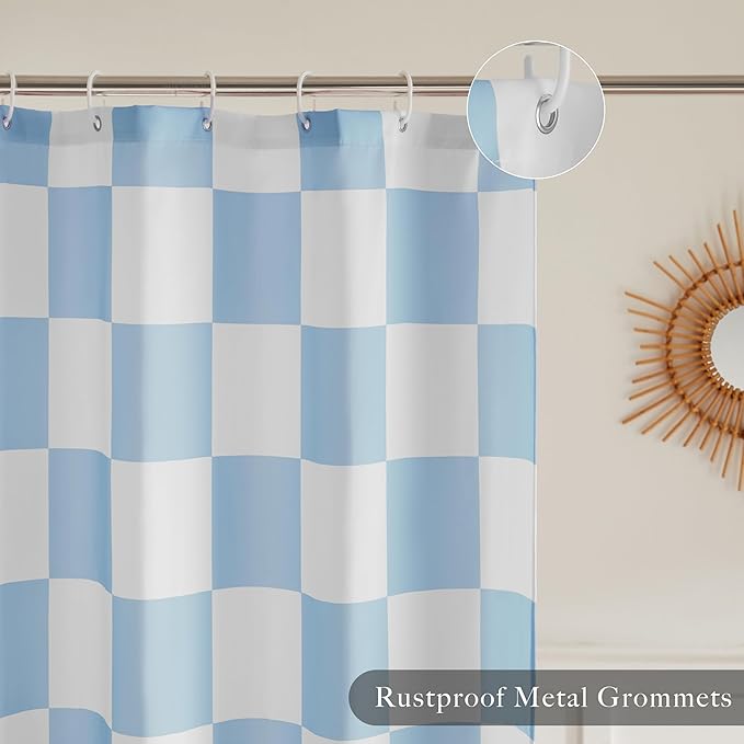 Checkered Shower Curtain, Light Blue Shower Curtains for Bathroom, Cute Retro Checkboard Shower Curtain Vintage Aesthetic, Washable Fabric Bath Curtain 72''x72''