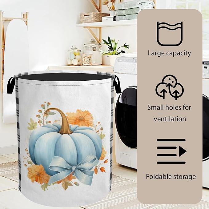 Autumnal Pumpkin Foldable Laundry Hamper - Waterproof Fabric Storage Basket with Handles, Clothes Hampers for Laundry,Bedroom,Dorm