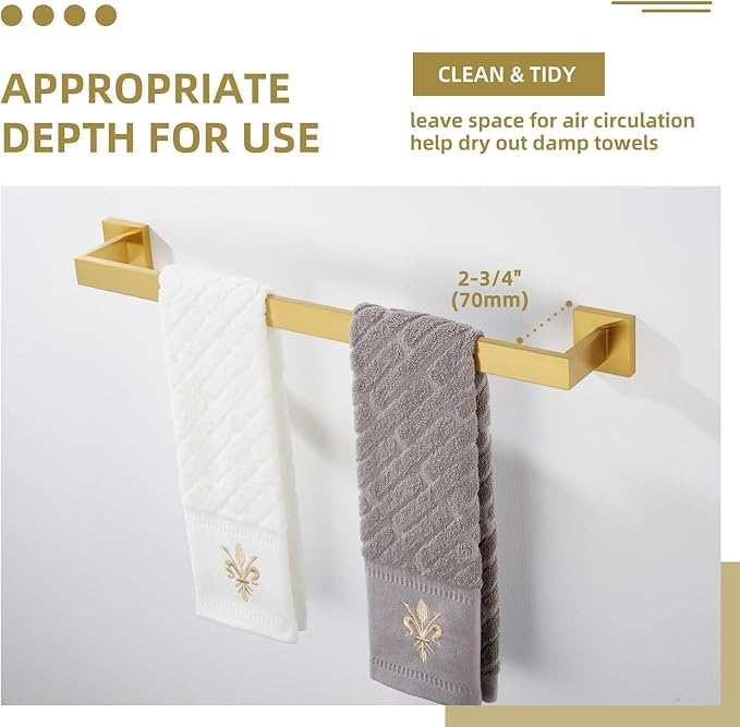 Bath Towel Bar 23.74", Angle Simple SUS304 Stainless Steel Bathroom Towel Holder, Shower Towel Rod, Single Towel Hanger Bar, Clothing Towel Rack for Wall, Brushed Dark Gold