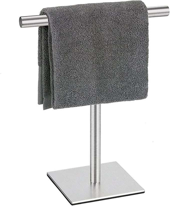 Freestanding Hand Towel Holder Countertop Modern Stand Towel Rack with Square Base Space Saving 304 Stainless Steel Hand Towel Holder Silver Finished