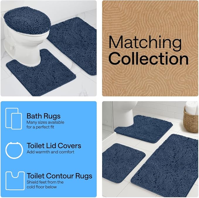 GORILLA GRIP Bath Rug Mat 44x26, Soft Absorbent Chenille, Quick Dry Microfiber Mats, Rubber Backing Washable Shower Floor Rugs, Bathmat Runner, US Designed Bathroom Home Decor Accessories Navy Blue
