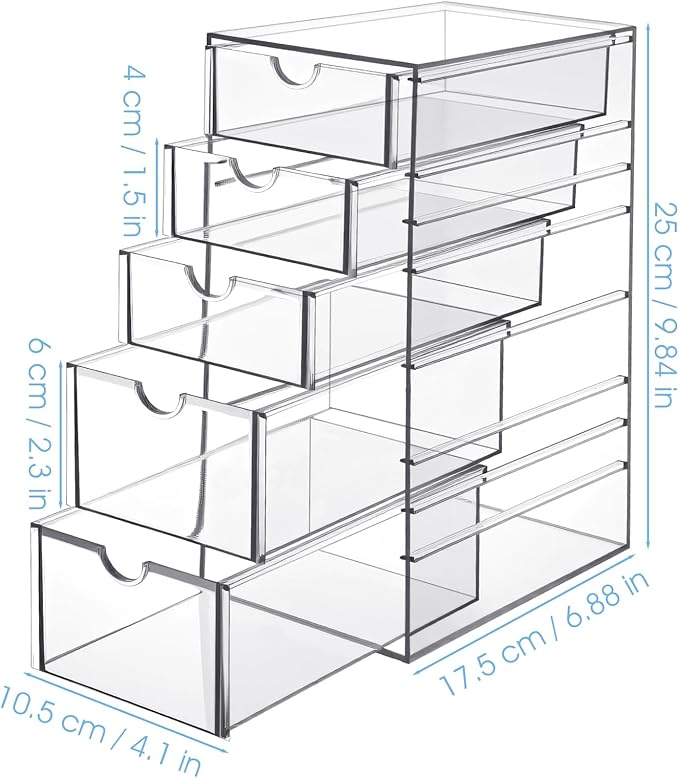 Clear Containers for Hair Accessory Organizing,Organizer Storage Box Drawers Set with 5 Drawers Hair Accessory Container for Bathroom Closet Desk Office