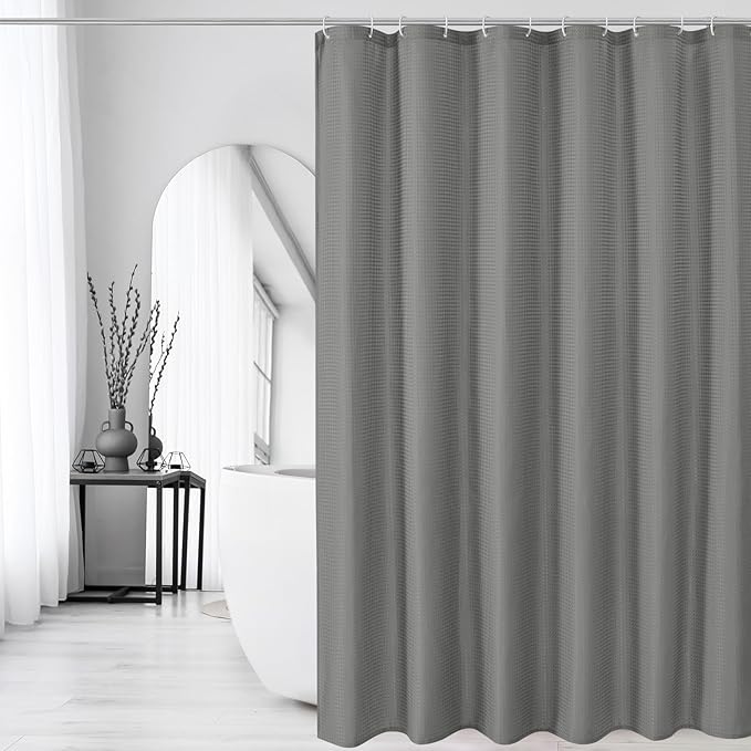 Gibelle Grey Shower Curtain, Waffle Weave Textured Fabric Shower Curtain for Bathroom - Soft Cloth & Hotel Spa Luxury, Water Repellent, Machine Washable, 72X72, Grey