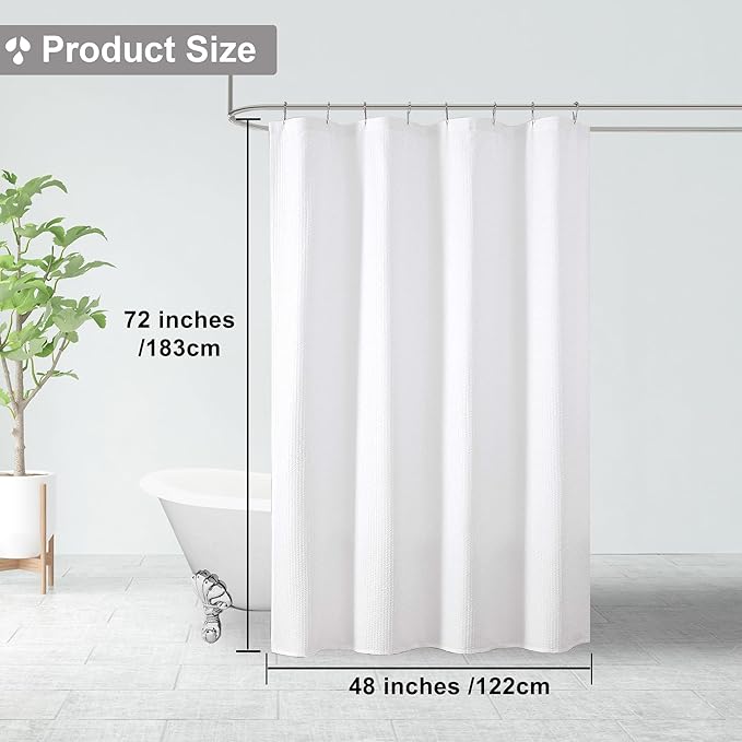OVZME White Stall Shower Curtain 48X72 inch, Embossed Textured Fabric Shower Curtain for Bathroom - Soft Cloth & Hotel Spa, Water Repellent, Machine Washable Bathroom Curtain