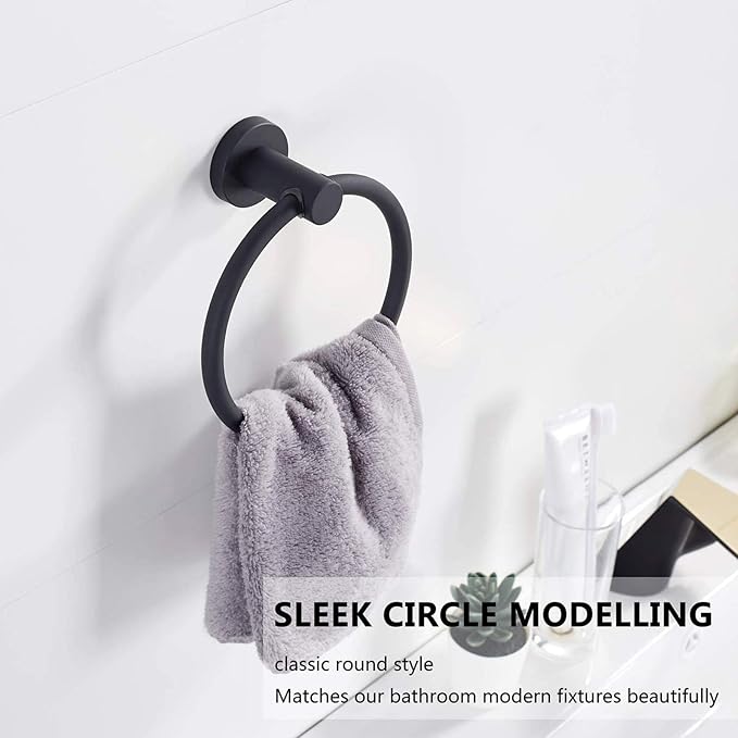 BGL 304 Stainless Steel Towel Ring Hanging Round Simple Black Towel Circular Holder