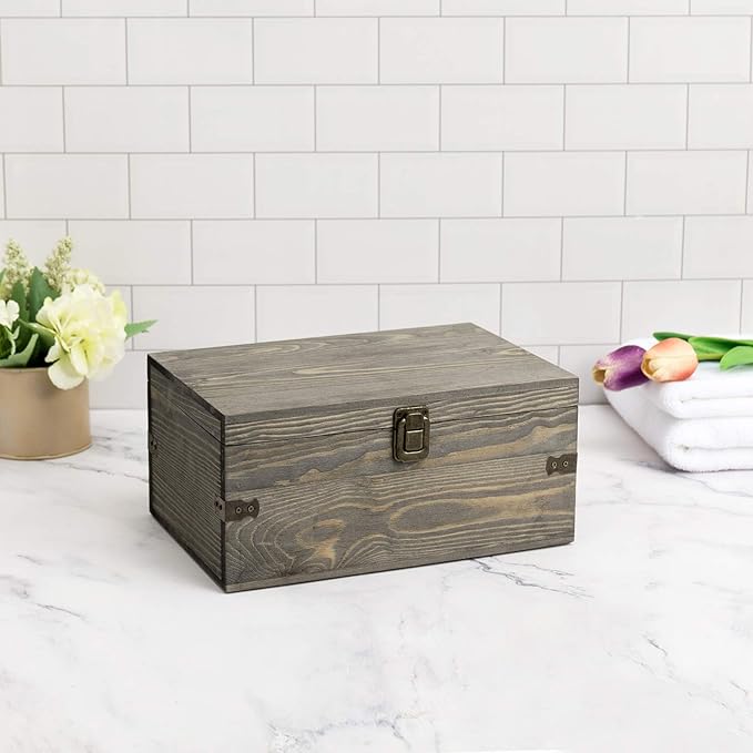 MyGift 24 Slot Wooden Essential Oil Bottle Storage Box, Vintage Gray Wood Roller Organizer Holder Display Case, Holds Up to 30 mL Bottles