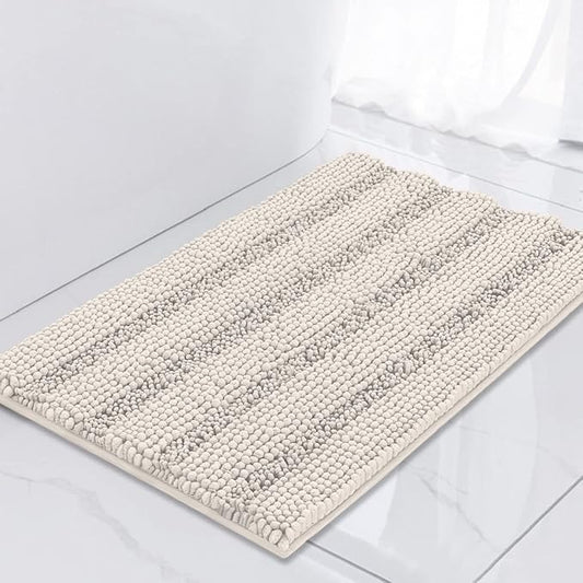 Turquoize Chenille Bath Rugs Shaggy Non Slip Bath Mat 17 x 24 Extra Soft Absorbent Area Rug, 17"x 24", Ivory