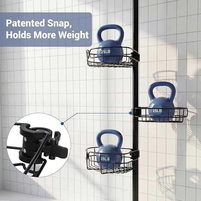 Standing Shower Caddy, 4-Tier Adjustable Height Bathroom Organizer, 6-Section Pole, Sturdy Floor Standing Shelf for Shower or Bathtub – No Drilling, No Spring Tension