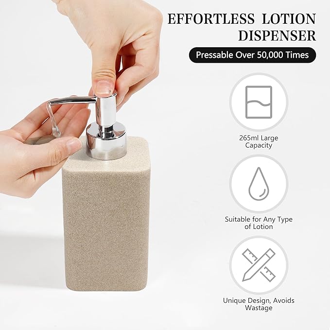 YMXYJM Bathroom Accessories Set, 4 Pcs Bathroom Accessory Set, Soap Dispenser, Toothbrush Holder, Qtip Holder Set, Bathroom Sets Complete, Bathroom Sink Set for Modern Home, Beige