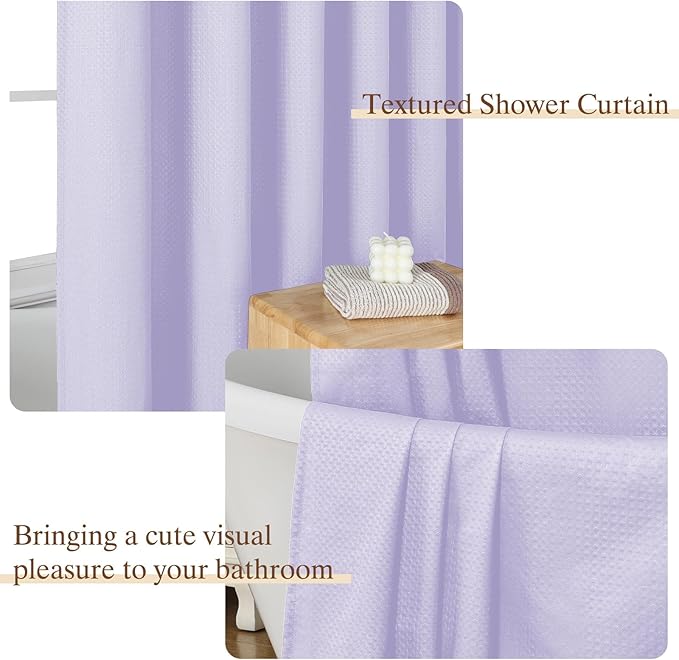 Aiyufeng Light Purple Shower Curtains for Bathroom，Dot Like Embossed Textured Waterproof Soft Polyester Cloth Shower Curtain，Hotel Spa Machine Washable，72Wx72L