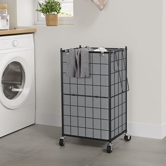 WOWLIVE Laundry Hamper with Wheels,Metal Wire Frame Rolling Laundry Basket with Removable bag,100L Dirty Clothes Hamper Organizer Dorm Room Storage for Bedroom,Bathroom,Grey
