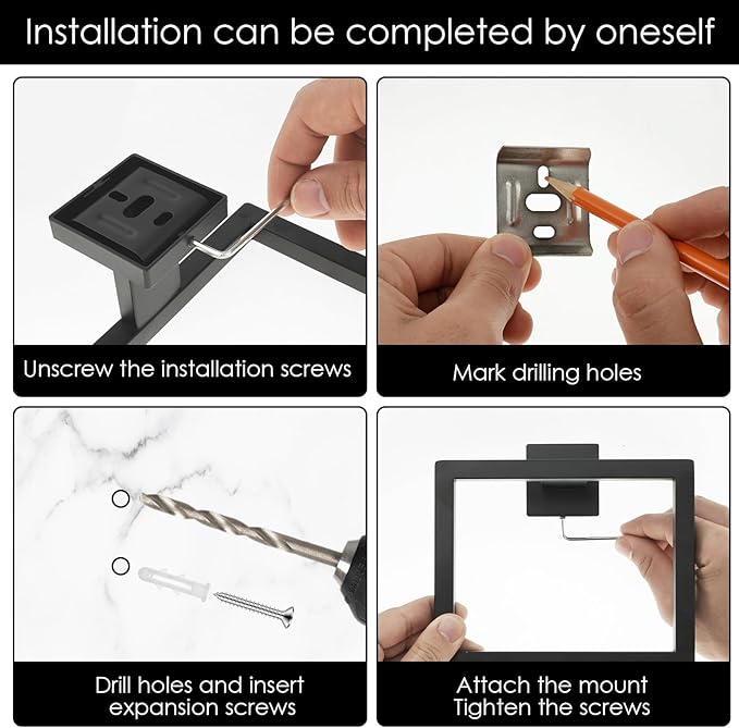 4Pcs Towel Holder Stainless Steel Towel Ring Square Hand Towel Holder Hanger Stylish Minimalist Towel Rack Ring Wall Mounted Towel Hanger for Home Bathroom