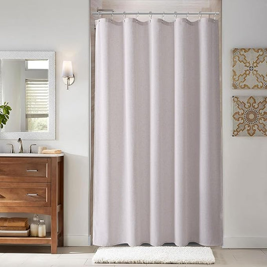 Naturoom Champagne Linen Shower Curtain, Cloth Textured Fabric Shower Curtain Set with Hooks, Simple Elegant Modern Farmhouse Country Ultra Thick Bath Curtains for Bathroom,Water Repellent,54x78