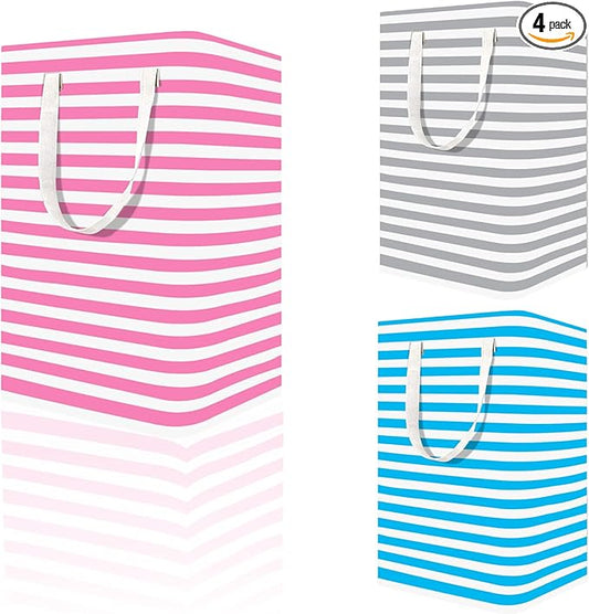 Large Laundry Basket ，75L Waterproof,Collapsible Laundry Hamper with Extended Handles for Clothes in the Family Dorm (Blue，Grey，Pink)