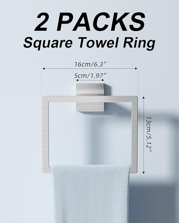 Square Brushed Bathroom Hardware Set 10-Piece with 16 Inch Sleek Towel Bars, Towel Ring, Toilet Paper Holders and Towel Hooks|Warm-Tone Bathroom Fixtures