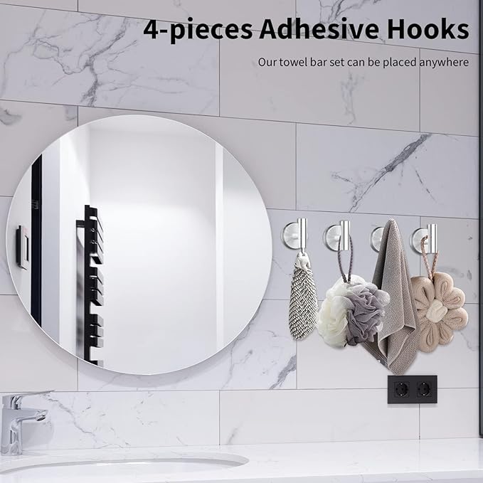 Newfun 10-Pieces Bathroom Hardware Set, Includes 24 Inch Towel Racks for Bathroom Wall Mounted, Toilet Paper Holder, Towel Hooks for Bathrooms, Towel Rings for Bathroom Wall (Brushed Nickel)