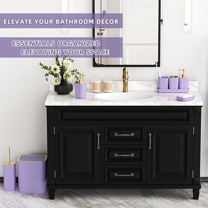 XLHOMO Bathroom Accessories Set - Gorgeous Bathroom Set, 10PC Purple Bathroom Accessory Set, Toilet Brush, Trash Can & Soap Dispenser