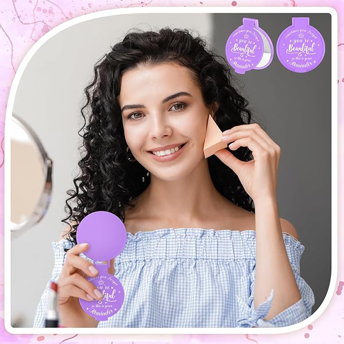 36 Pcs 2.76 Inch Inspirational Compact Mirror Bulk Women Small Gifts Graduation Party Favors Purse Mirror Pocket Mini Stuffer Items for Adult Coworker Cheerleader Employee (Purple)