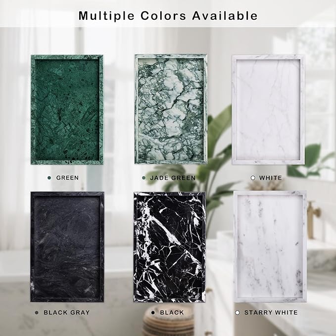 Marble Bathroom Tray for Countertop & Home Decor, Natural Decorative Marble Tray for Jewelry & Perfume Organizer, Luxury Stone Vanity Trays for Dresser, Kitchen Counter, 12" x 8", White