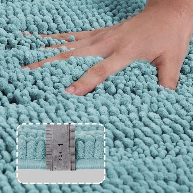Turquoize Chenille Bath Rugs Shaggy Non Slip Bath Mat 24 x 36 Aqua Haze Extra Soft and Absorbent Area Rug, 24"x 36", Aqua Haze