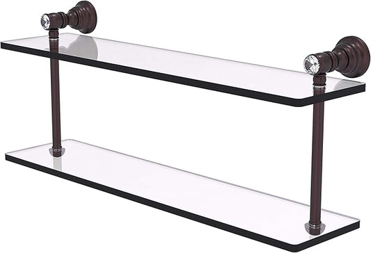 Allied Brass CC-2-22 Carolina Crystal Collection 22 Inch Two Tiered Glass Shelf, Antique Bronze