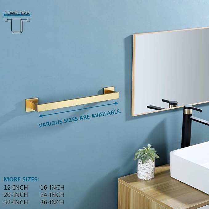 KOKOSIRI Bath Towel Bar Kitchen Dish Cloths Hanger 16 Inch Hand Towel Holder Stainless Steel Wall Mounted, Brushed Gold, B4003BG-L16