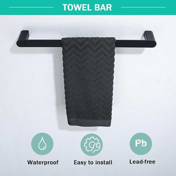 Matte Black Bathroom Hardware Set 4 Pieces, Stainless Steel Towel Bar Set Wall Mounted, Include 18 inch Towel Bar, Robe Towel Hooks, Toilet Paper Holder,Towel Racks Set for Bathroom
