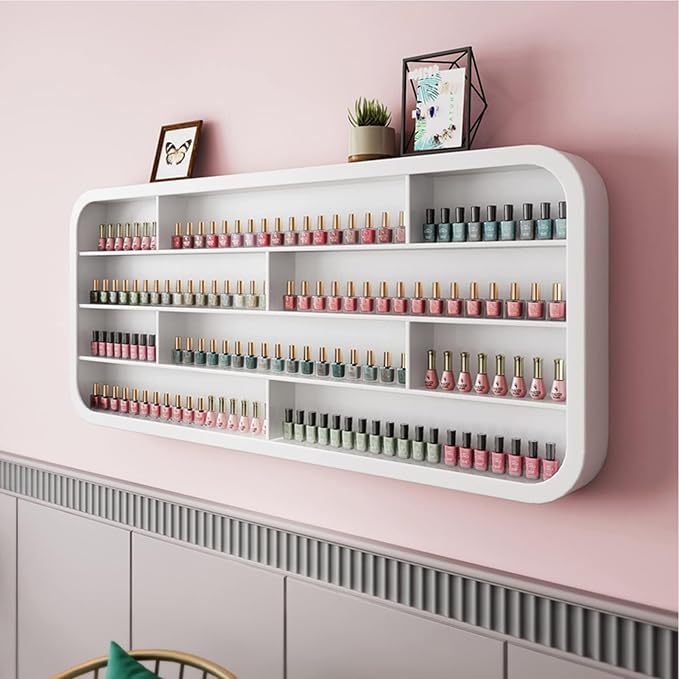 Hanging Wall Nail Polish Organizer, Floating Shelves for Salon Beauty and Manicure Shop, Wooden Nail Polish Display Rack Perfume Rack, White,B