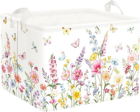 Clastyle Wildflower Baby Laundry Hamper Collapsible Clothes Kids Storage Basket Waterproof Women Girls Toy Box for Nursery Room,Butterflies,40 * 30 * 30 cm