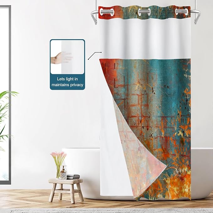 Shrahala Abstract Grunge Color No Hooks Shower Curtain with Snap in Liner Set, Solid Colored Pink Bathroom Décor Polyester Fiber Waterproof for Stall Bathtubs 35.5 X 74 in