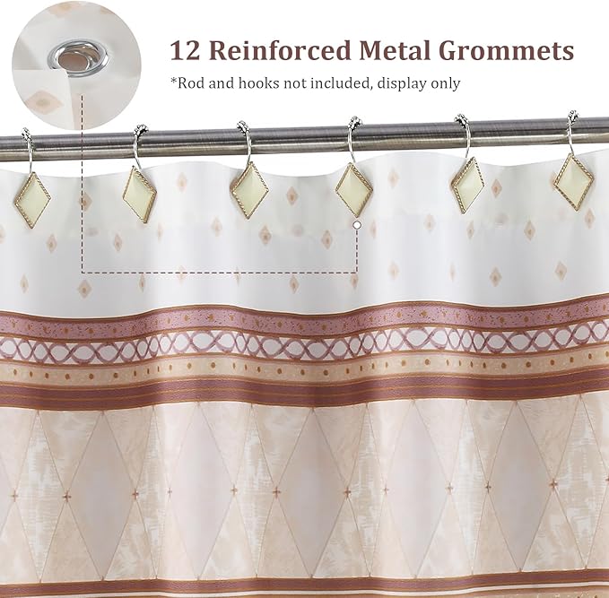 Long Fabric Shower Curtain， Modern Beige Brown Stripe Pattern, Decorative Cloth Bathroom Curtain，78" W x 78" H