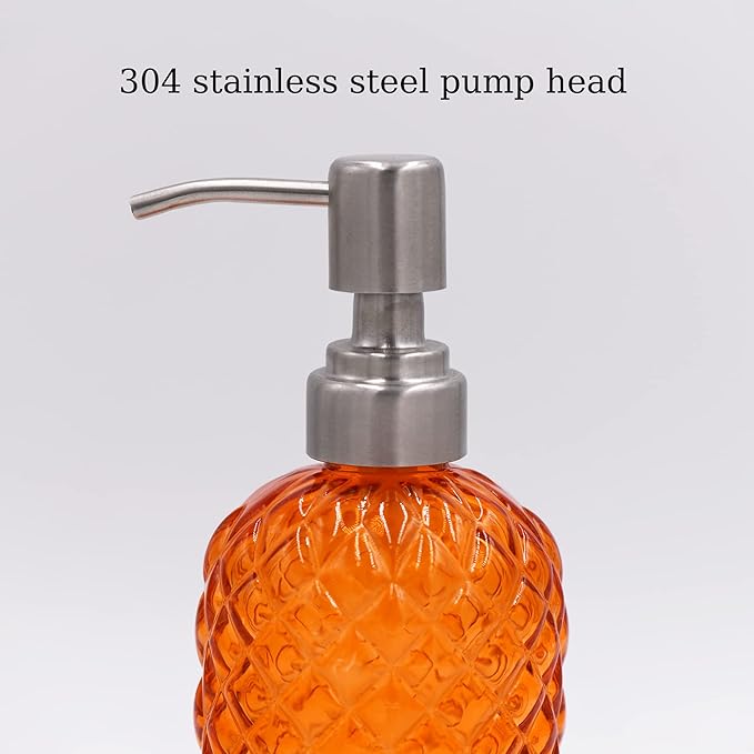 16 oz Diamond Pattern Glass Soap Dispenser, Kitchen and Bathroom Refillable Soap Dispenser with Rust Resistant Stainless Steel Pump for Hand Soap, Lotion Glass Liquid Dispenser (2pack)