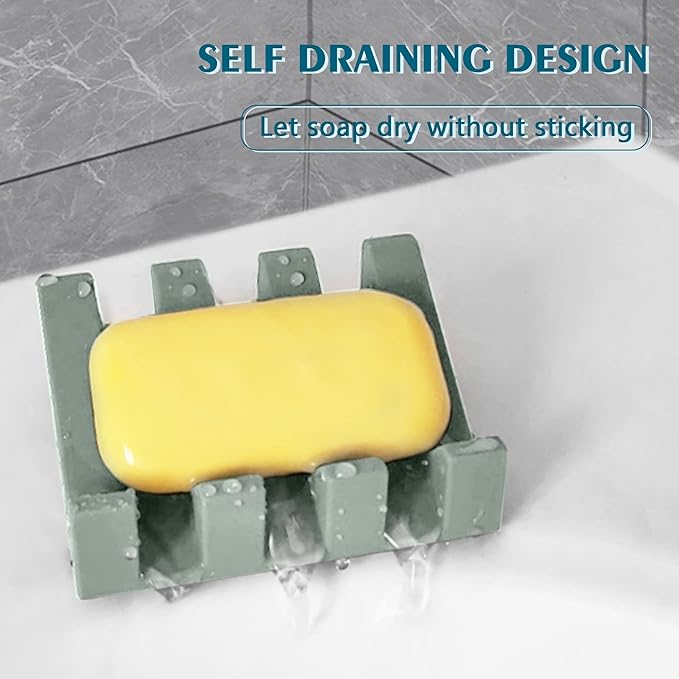Self Draining Soap Dish Holder,Silicone Soap Dish,for Bathroom,Kitchen, Sponges，Can Extend Soap Life，Keep Soap Bars Dry and Easy Cleaning (Green,2-Pack)