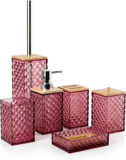 Red Bathroom Accessory Set, 6 PCS Red Bathroom Accessories Set,